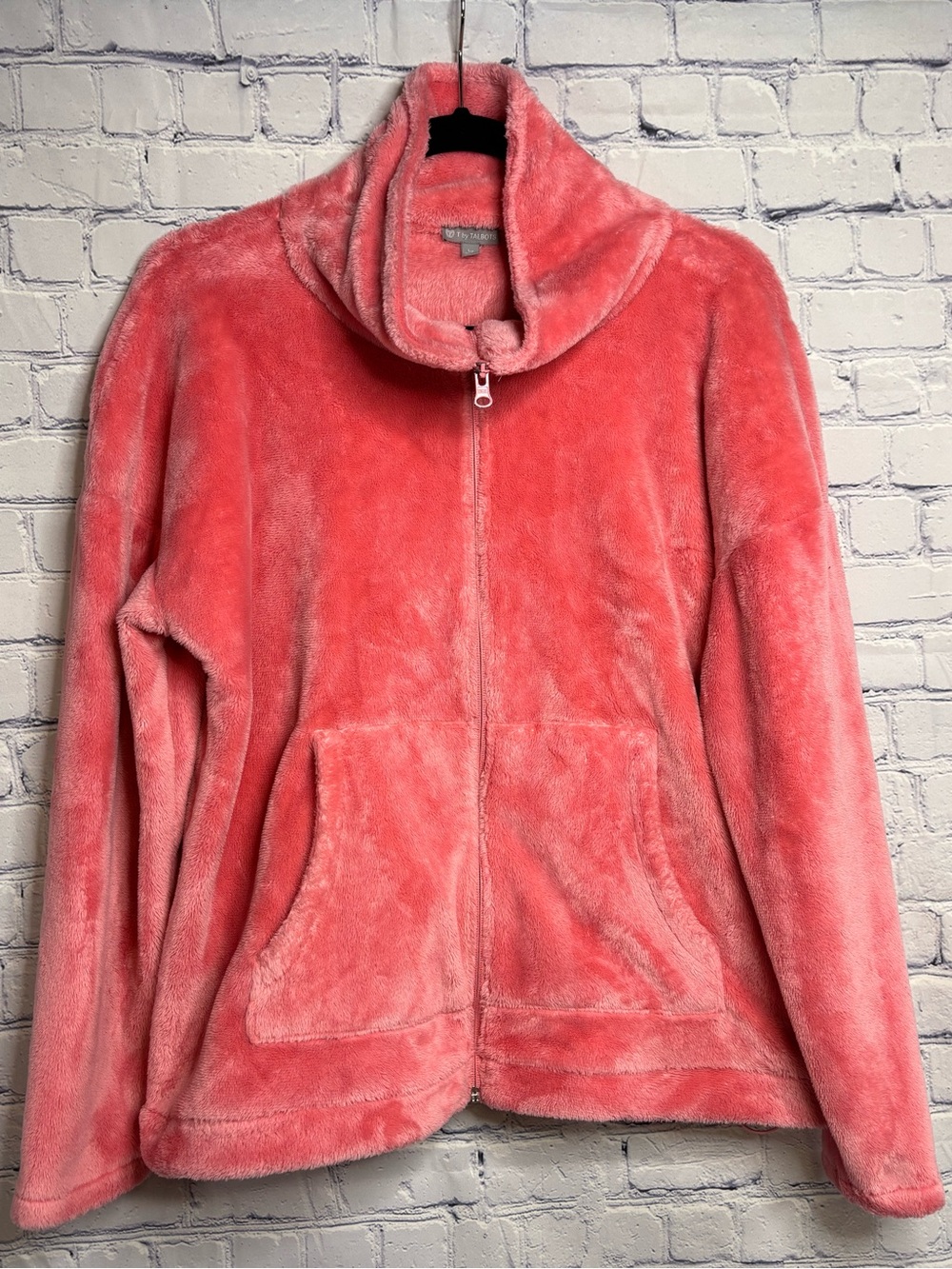 Talbots Coral Pink Cozy Soft Fleece Funnel Neck Full Zip Athleisure Jacket LP